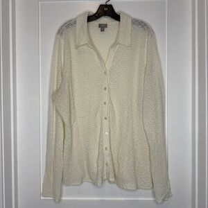 J. Jill stretch ivory crochet lace button down long sleeve blouse